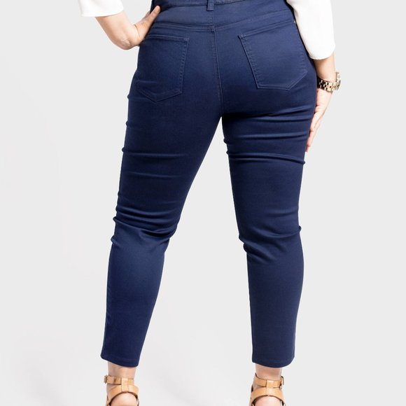 OLGYN Women Stretch Navy Blue Plus Size Ankle Pant - Picture 2 of 5